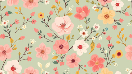 Colorful hand drawn ditsy flowers. Vector seamless pattern
