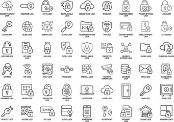 Security Locks Icons Set, Outline Vector Illustration
