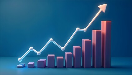 3D Growing Bar Chart with Rising Arrow – Business Success and Growth Concept