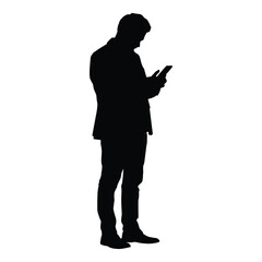Silhouette of Businessman Standing While Using Smartphone, Concept of Mobile Communication & Work