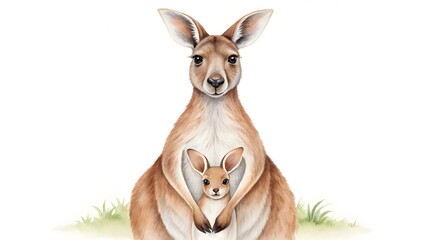 Fototapeta premium Watercolor kangaroo and joey
