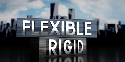 Fototapeta premium Flexible, rigid - metal blocks and skyscrapers - 3D illustration