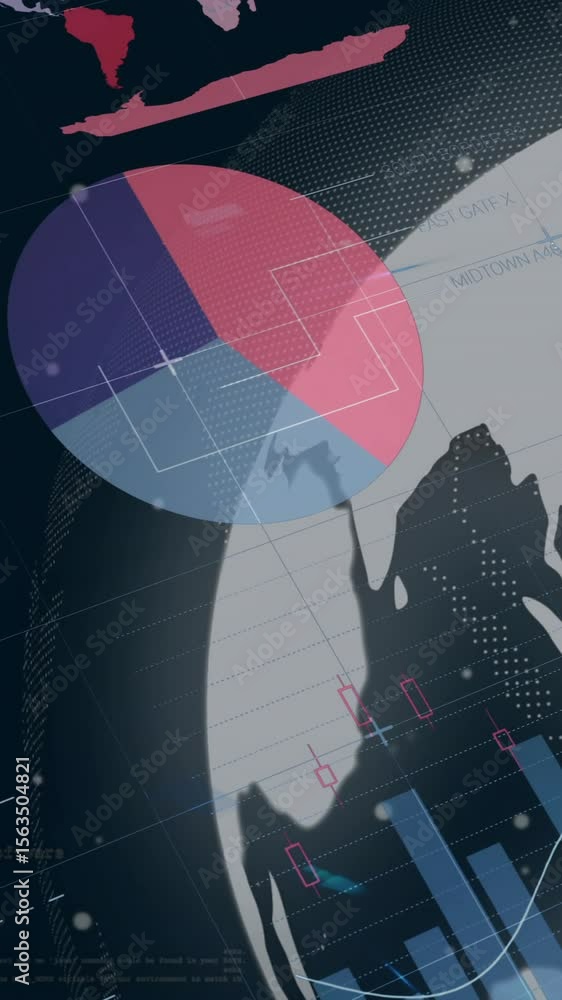 Poster animation of diagrams and data processing over globe