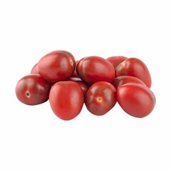 Pile of fresh heirloom cherry tomatoes isolated on a white background.