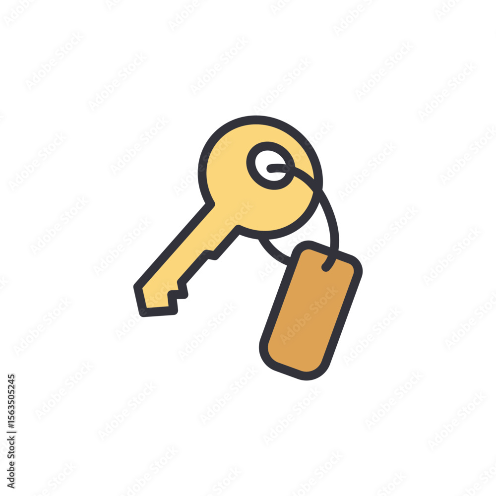 Poster golden key with tag symbolizing access and protection on transparent