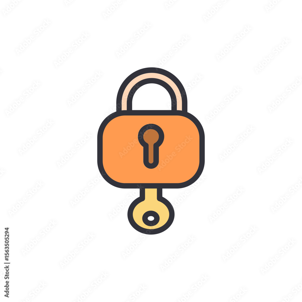 Poster animated padlock with dangling key for security and access concepts