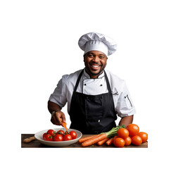 Happy Black Chef Preparing Fresh Vegetables