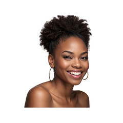 Beautiful Smiling Black Woman with Natural Hair and Hoop Earrings