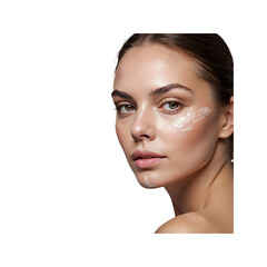 Beautiful Young Woman Applying Moisturizing Cream to Face