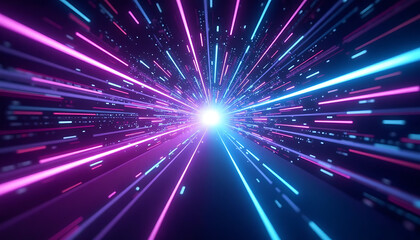 Naklejka premium Abstract Illustration of a Digital Tunnel with Neon Light Trails and Energy Lines
