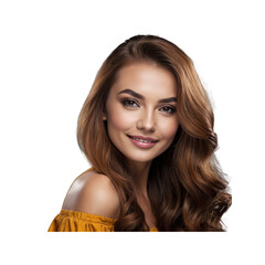 Beautiful Young Woman with Long Brown Curly Hair Smiling