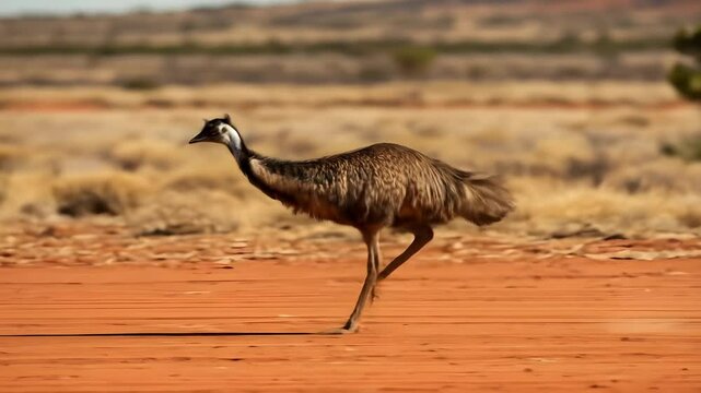Emu Running Quickly in Red Dust of Australian Outback