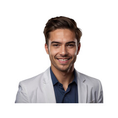 Confident and Smiling Young Man in White Blazer