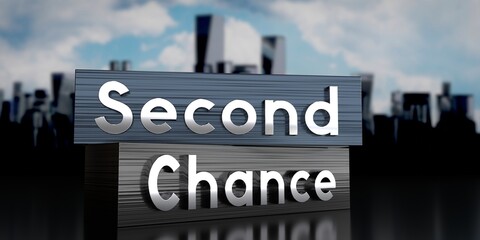 Obraz premium Second chance - metal blocks and skyscrapers - 3D illustration