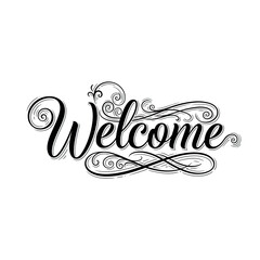 Obraz premium word, typography, font, message, banner, lettering, card, sign, calligraphic, home, black, art, graphic, design, icon, poster, letter, welcome, decoration, text, greeting, concept, handwritten, team, 
