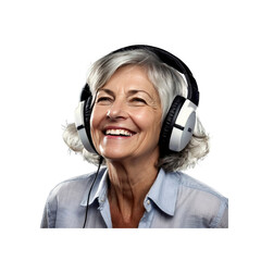 Joyful Senior Woman Listening to Music with Headphones
