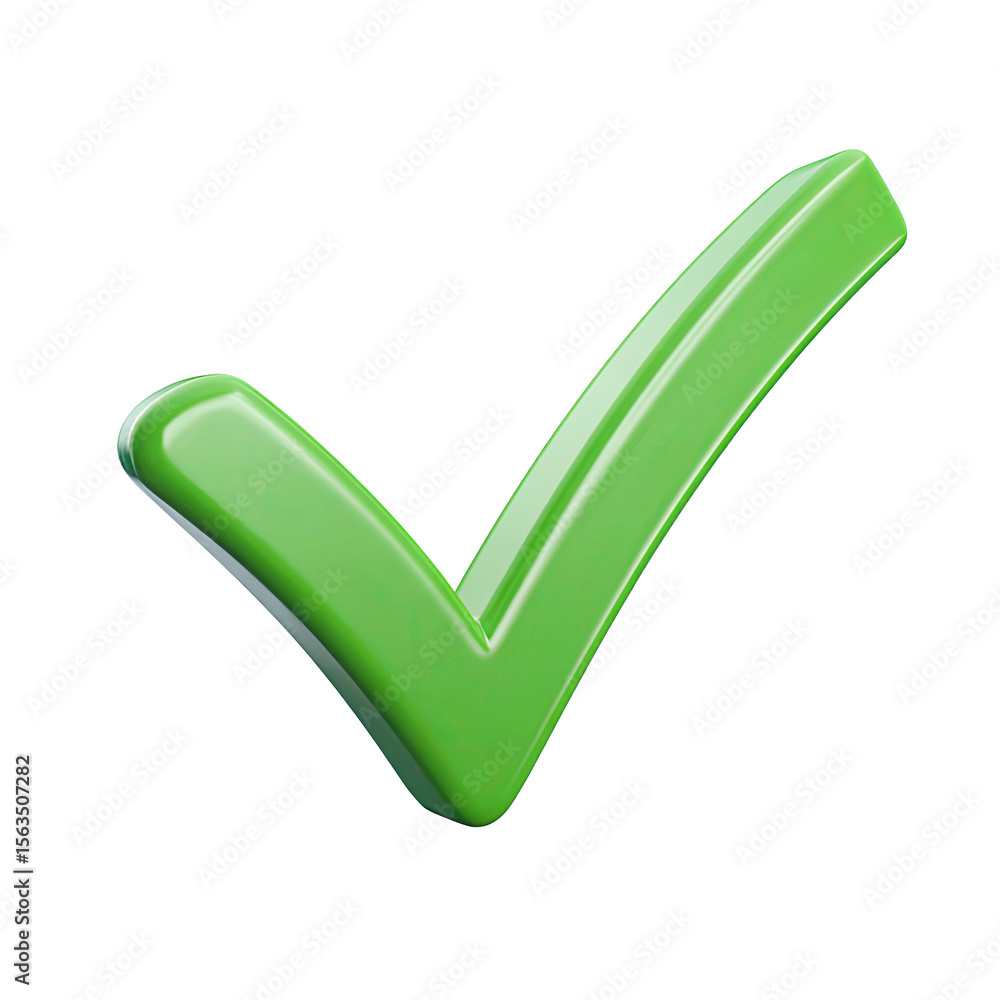 Poster shiny green check mark symbol isolated on transparent background for design