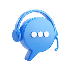 Blue Customer Support Chat Bubble with Headset on transparent background