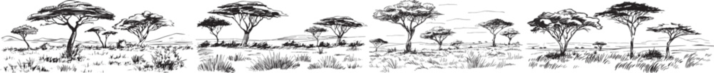 African Savannah Landscape Vector Illustration.