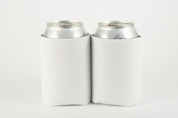 Can cooler sleeve on isolated background. Neoprene can cooler blank.