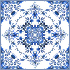 Scarf floral vector pattern from blue colored flowers on a white background