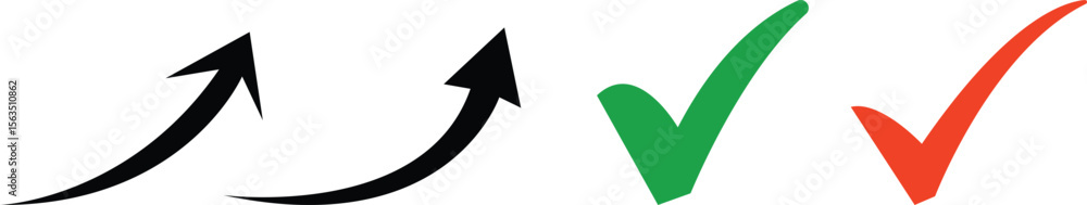 Poster two black upward arrows and two check marks in green and red isolated on transparent background