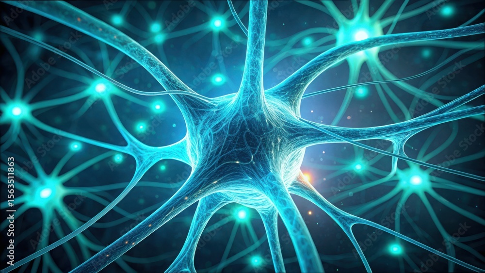 Poster Glowing Neural Pathways Close Up View of Cellular Structures