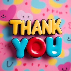 3D rendered thank you text on a vibrant, colorful background