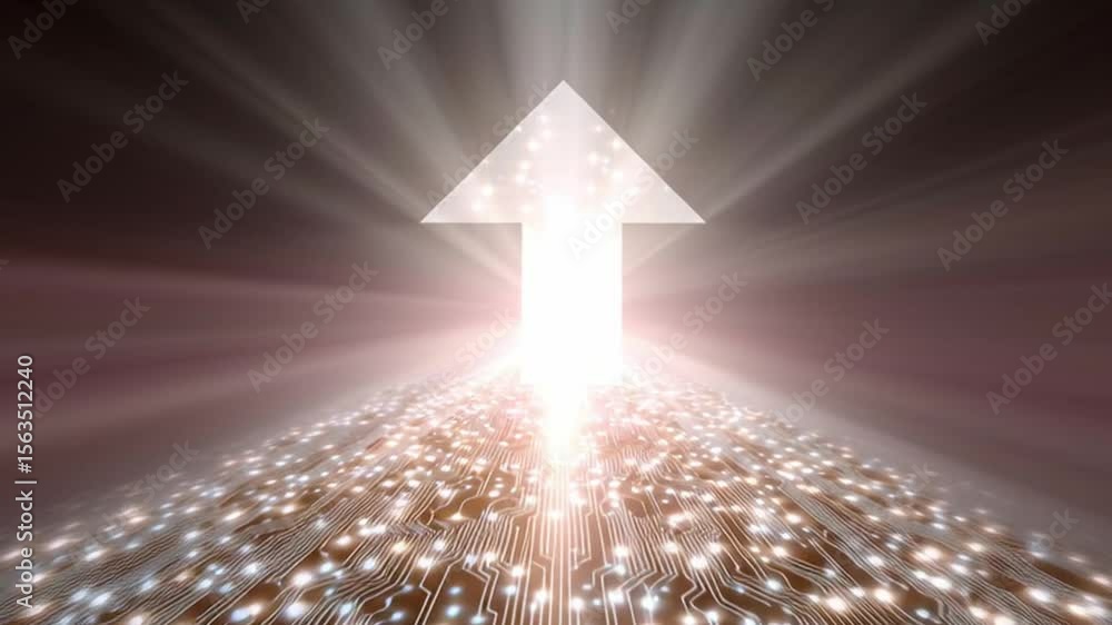 Aufkleber abstract digital arrow symbolizing progress and innovation with glowing circuits and bright light, r