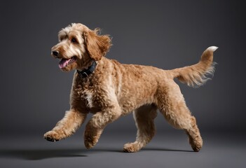 goldendoodle dog isolated on grey neutral studio background, adorable poddle, lovely pet 0