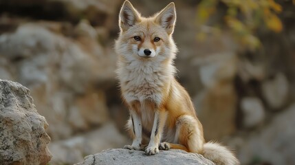 A Stunning Red Fox Sitting on a Rock in its Natural Habitat Wildlife