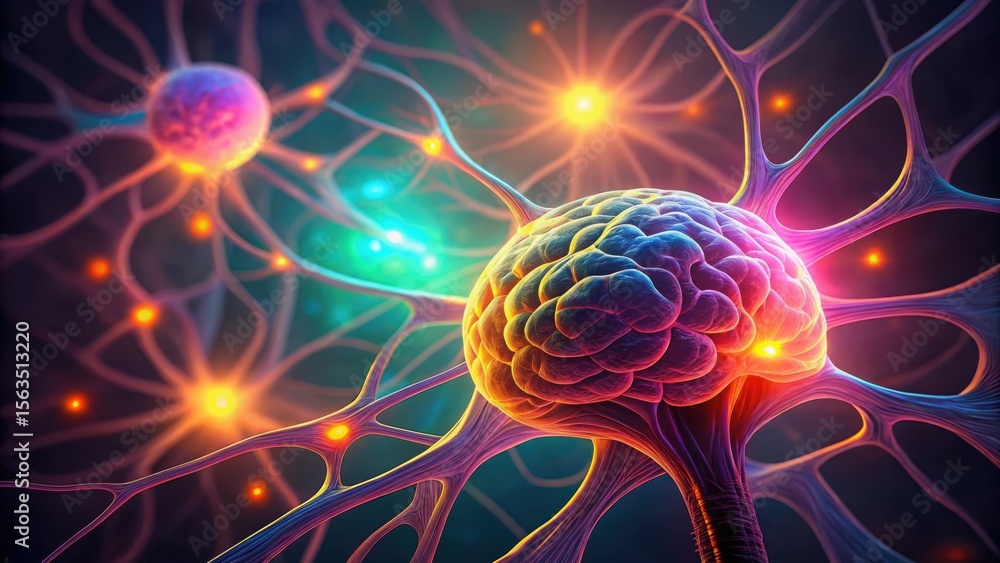 Aufkleber colorful brain cells regenerating under light in microscopic view