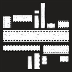 Film reel icon set. Black movie reel icon in vintage style. Old retro reel with film strip collection. Vector illustration