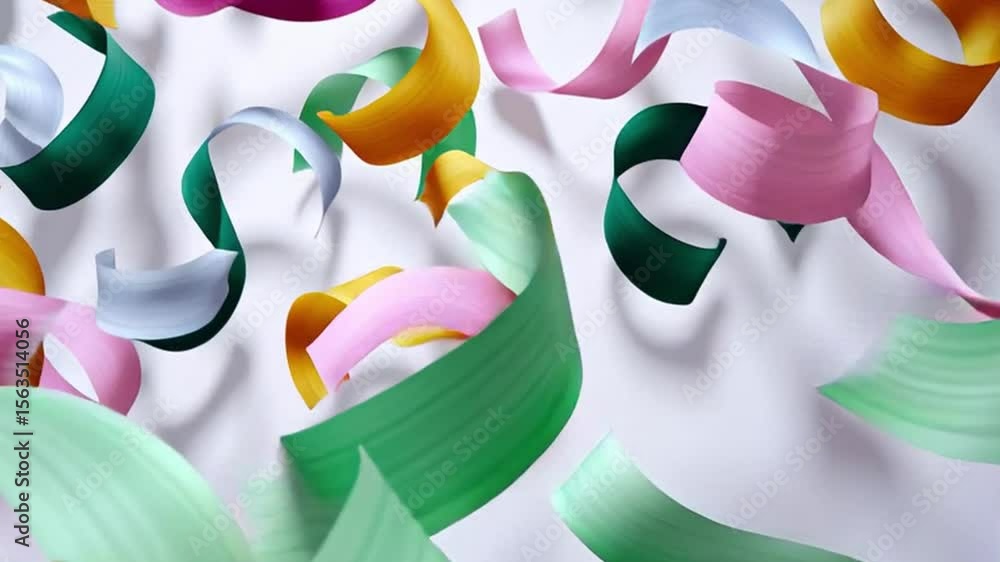 Poster colorful ribbons swirl in dynamic and playful arrangement, creating vibrant festive background that 