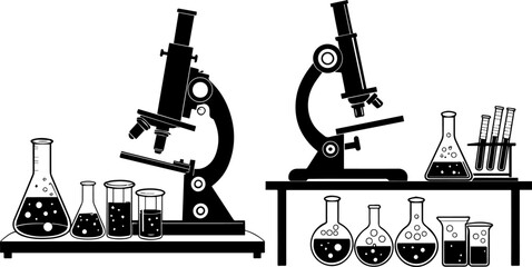 Vintage Style Science Lab Equipment and Microscopes Vector Set