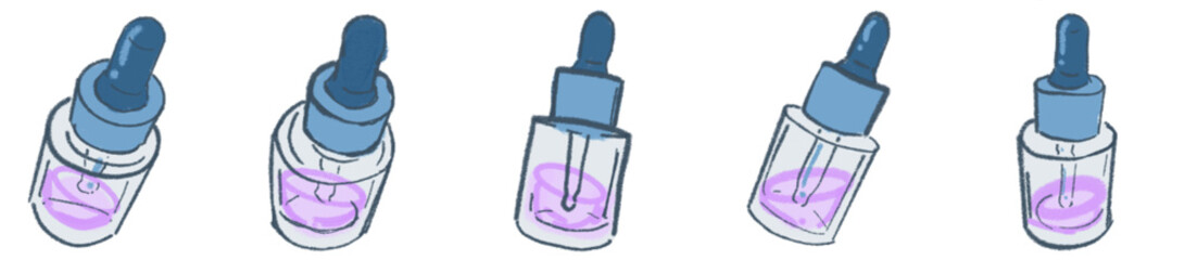 Hand-Drawn Centrifuge Tube Illustration Set — Purple gradient liquid lab tubes with green caps and label space, perfect for science, biology, chemistry, medical research presentations, laboratory bran