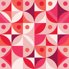 Contemporary seamless pattern with simple geometric shapes in pink and red colors. Stylish abstract background in Scandinavian style for print, design, fabric. Vector illustration