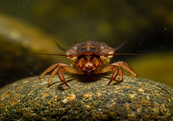 Naklejka premium Close-up of Aquatic Insect Larva on Rock