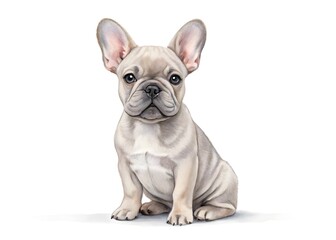 Fototapeta premium Adorable light fawn french bulldog puppy sitting and looking at the camera