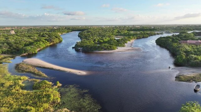 Betania Village At Santo Amaro In Maranhao Brazil. Nature Landscape. Beautiful Rainforest. Betania Village At Brazil. Oasis Scenery. Colored River. Native Village. Brazil Northeast.