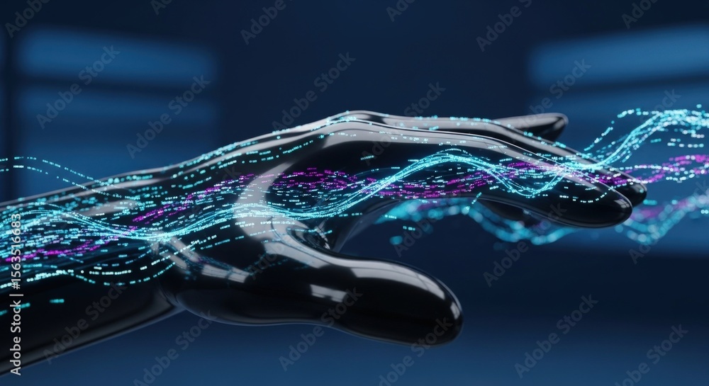 Aufkleber artificial hand conveying data flow and technology in a modern digital style