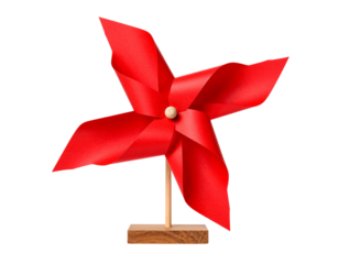 Firefly_Red pinwheel isolated on white background