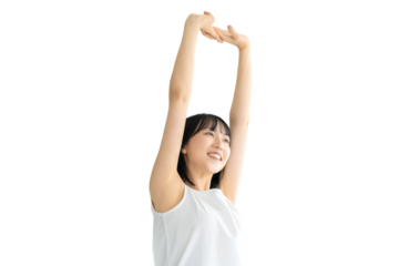 若い女性の美容イメージ・ストレッチ（背景透過PNG）