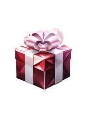 Obraz premium Elegant Ruby Gift Box with White Ribbon and Pink Bow Surprise Holiday on transparent background