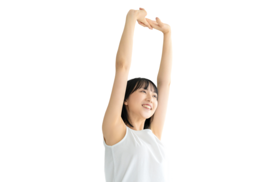 若い女性の美容イメージ・ストレッチ（背景透過PNG）