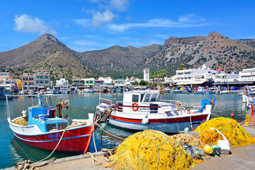 Fishing boats in marina. Elounda is a small fishing town on the northern coast of the island of Crete.