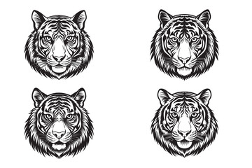 White tiger head silhouette vector illustration featuring a powerful wild feline predator with black stripes, perfect for animal and wildlife logos