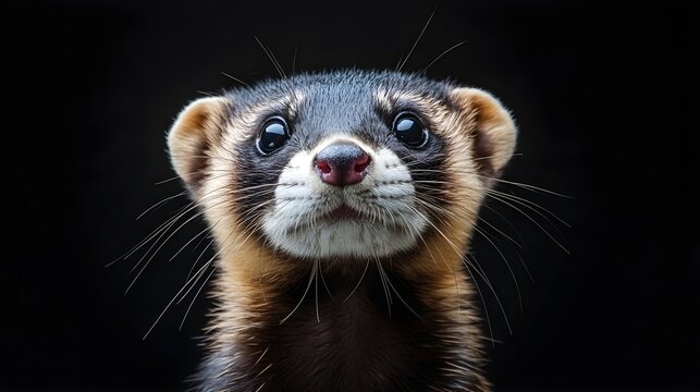 Adorable Ferret Portrait Close Up Black Background Studio Shot Pet Animal Image - Powered by Adobe