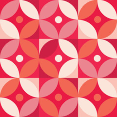 Contemporary seamless pattern with simple geometric shapes in pink and red colors. Stylish abstract background in Scandinavian style for print, design, fabric. Vector illustration
