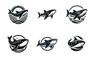 Naklejka premium Whale Shark logo icon design illustration black white